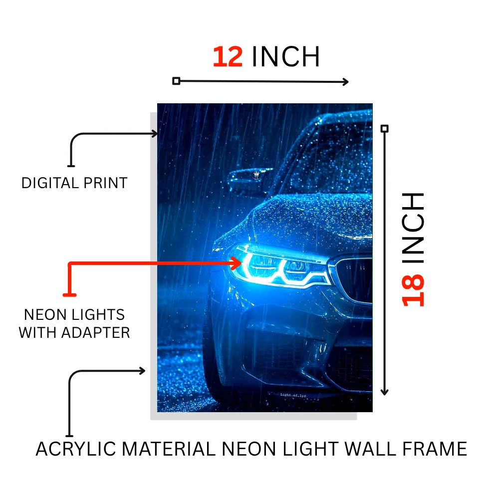 Djane Studio Neon Wall Frame | Acrylic Neon Car Frame for Living Room, Bedroom, Office & Gaming Room | Modern Home Décor | Pack of 1 | Size 12x18 Inch